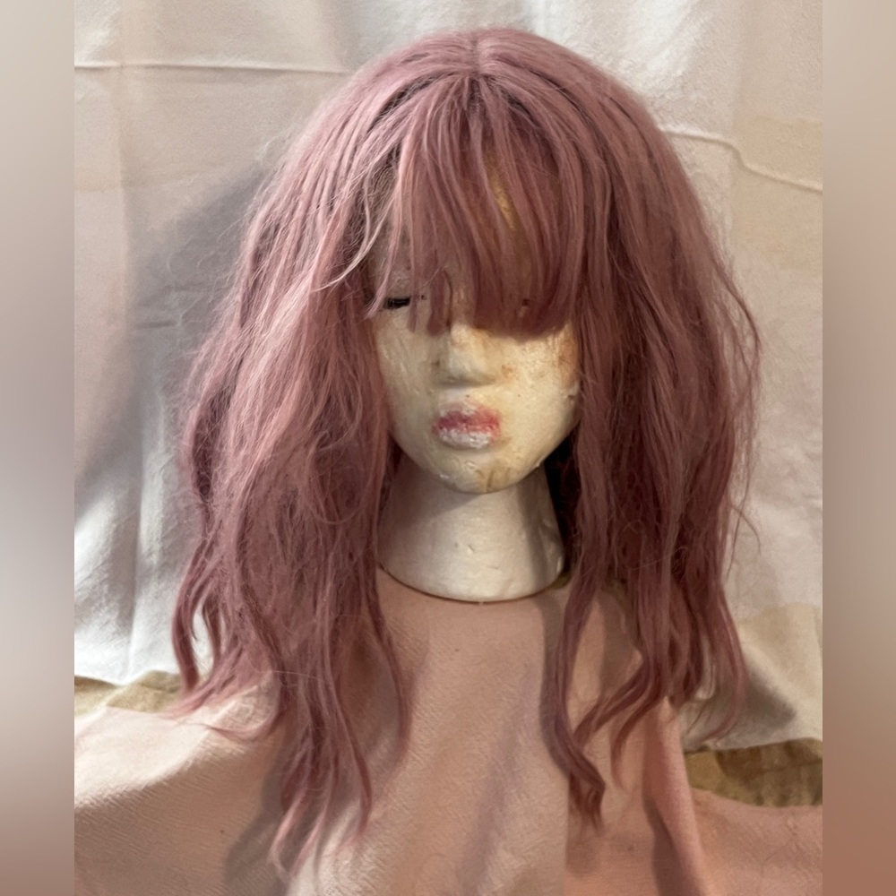 Mauve/Pink 10” Hair Wig with Bangs